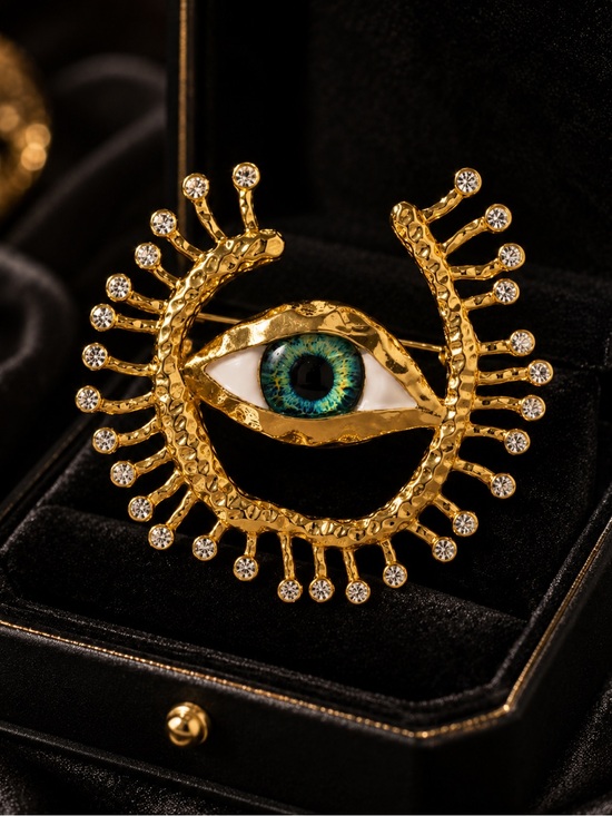 Anthropologie Jewelry - Gold tone Evil Eye Brooch with Blue and Green Iris